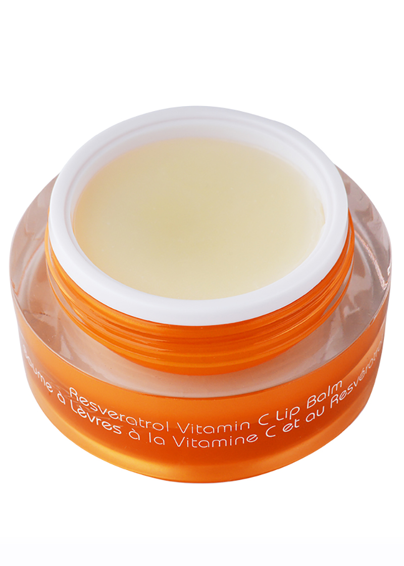 Resveratrol Vitamin C Lip Balm with its lid removed